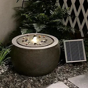 Garden Water Fountain Outdoor Bubbler Water Feature Indoor with Lights & Pump and Pebbles Waterfall Fountains Concrete Effect fo