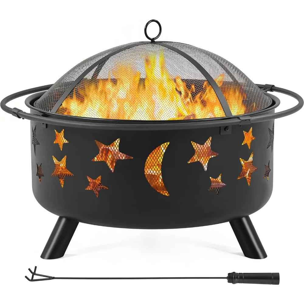 Fire Pit 30in Fire Pits for Outside Wood Burning Outdoor Fireplace with Spark Screen, Poker for Bonfire Patio Backyard Garden P