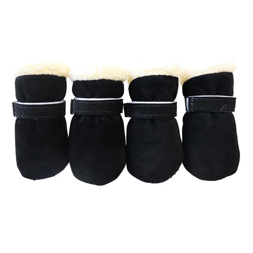 4pcs/set Plush Pet Dog Shoes Autumn Winter Warm Dog Boots Socks Comfortable Anti-slip Puppy Cat Rain Snow Booties Footwear