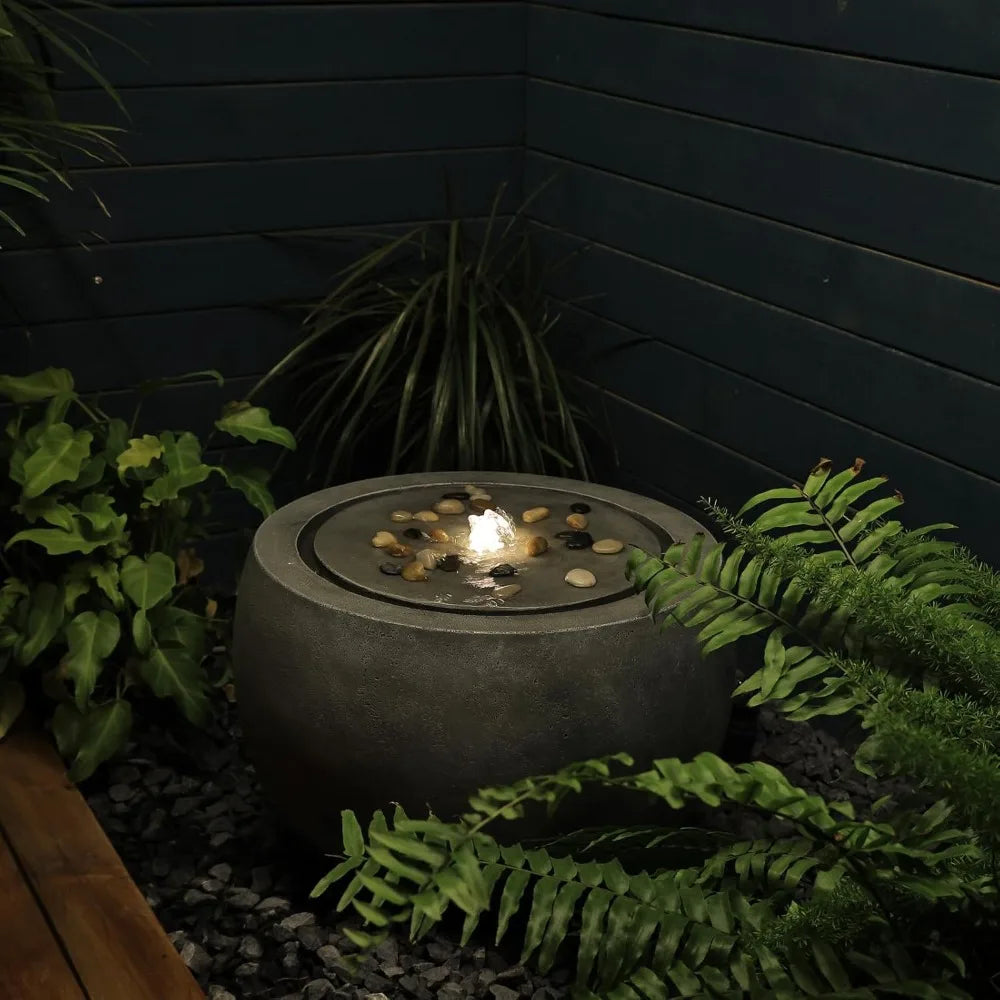 Garden Water Fountain Outdoor Bubbler Water Feature Indoor with Lights & Pump and Pebbles Waterfall Fountains Concrete Effect fo