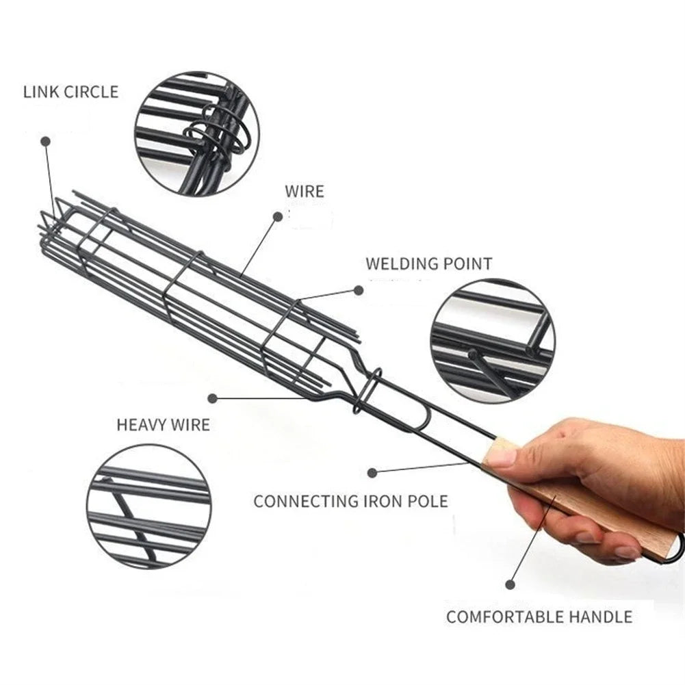 2Pcs Grilling Basket BBQ Tools Non-stick Sausage Clamp For Fruits Vegetables Meat Outdoor Camping Cooking Rack Grill Accessories