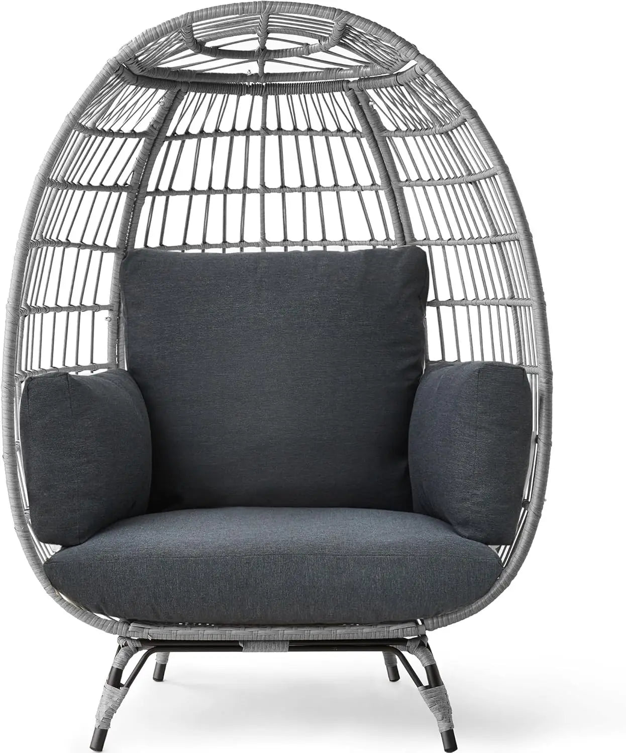 Wicker Egg Chair, Oversized Indoor Outdoor Lounger for Patio, Backyard, Living Room w/ 4 Cushions, Steel Frame,440lb Capacity