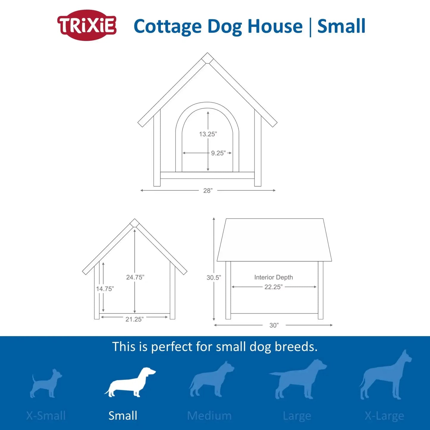 Cottage Weatherproof Outdoor Wooden Dog House Raised Floor for Small Dogs, Brown