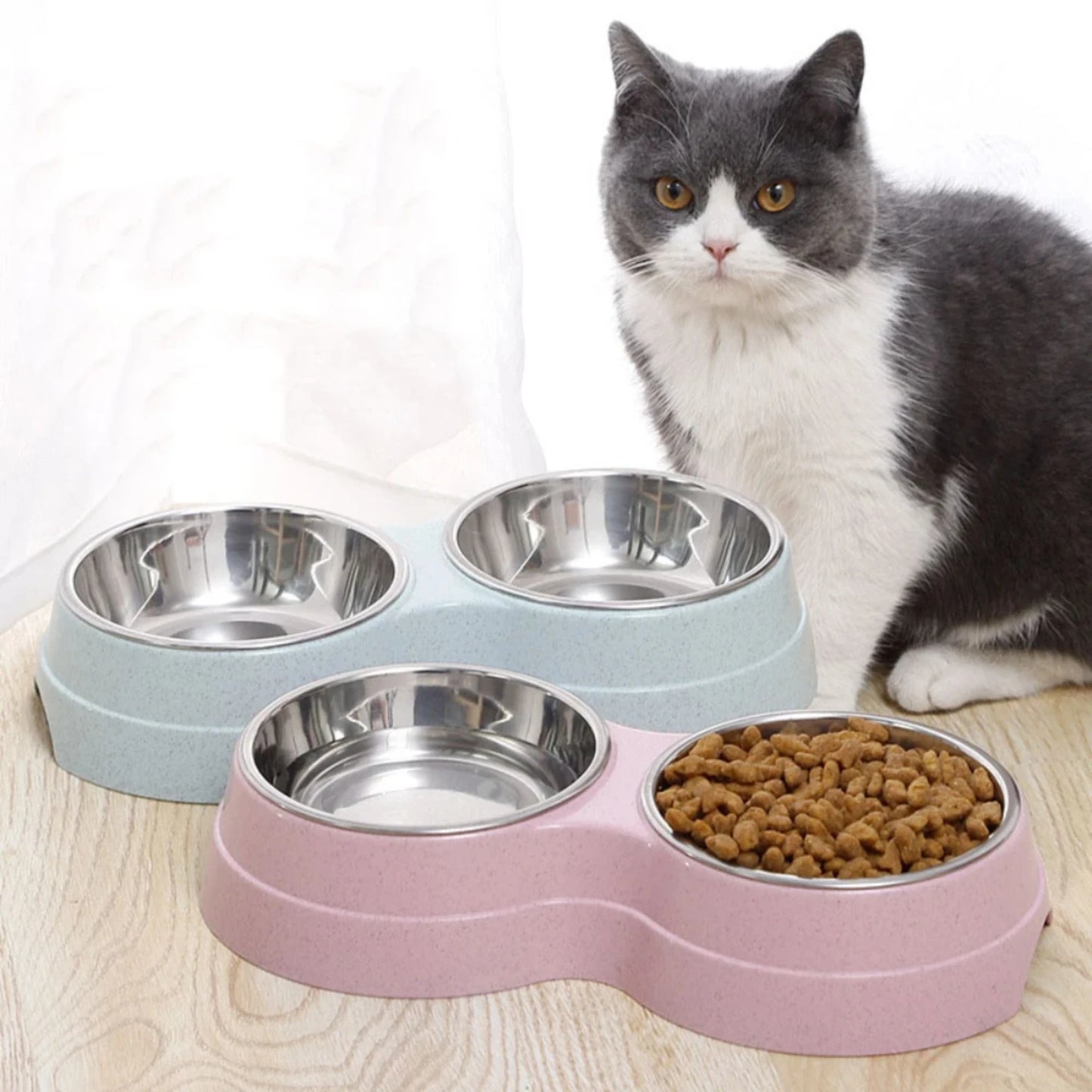 Cat and Puppy pet Feeding Supplies Two bowls Dog food water Feeding bowl Stainless steel pet drinking dish Small dog accessories