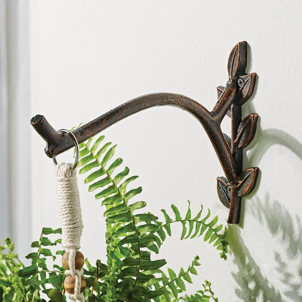 8in Metal Leaf Plant Bracket Indoor Outdoor Decoration Durable Support Easy Install Multi-Purpose Garden Holder Rustic Design