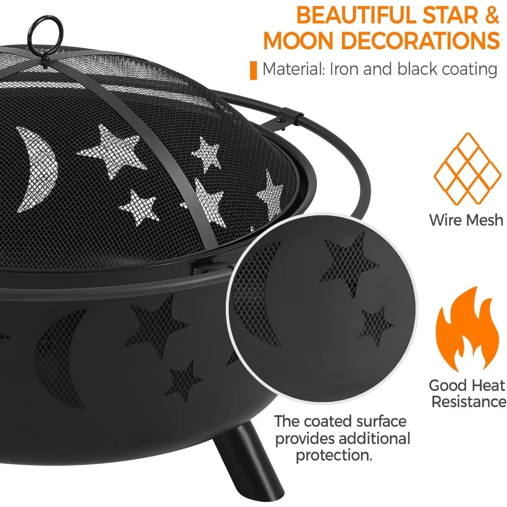 Fire Pit 30in Fire Pits for Outside Wood Burning Outdoor Fireplace with Spark Screen, Poker for Bonfire Patio Backyard Garden P