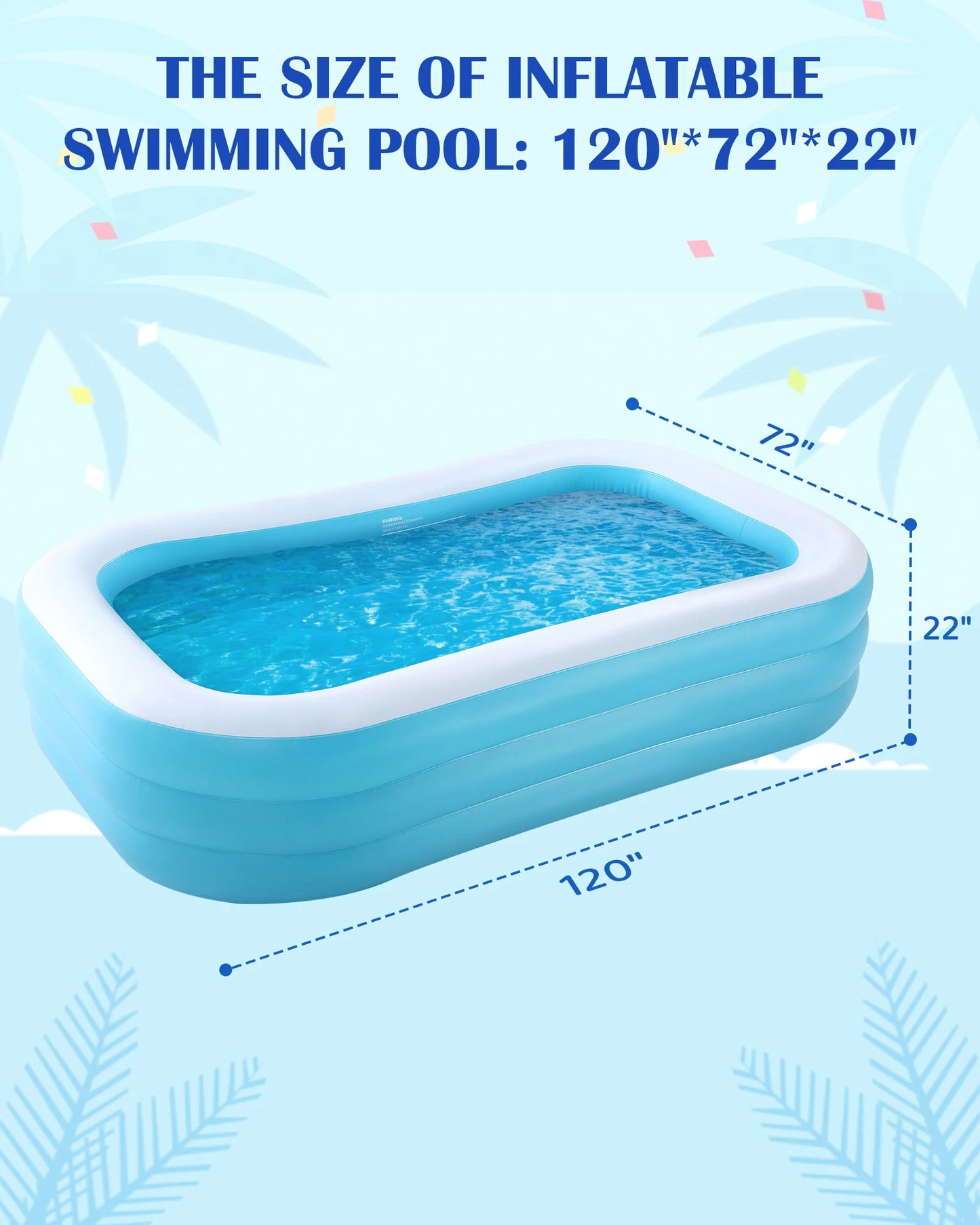Inflatable Swimming Pool Inflatable Swim Center 120 × 72 × 22 Inch in Outdoor Backyard Summer-Blue