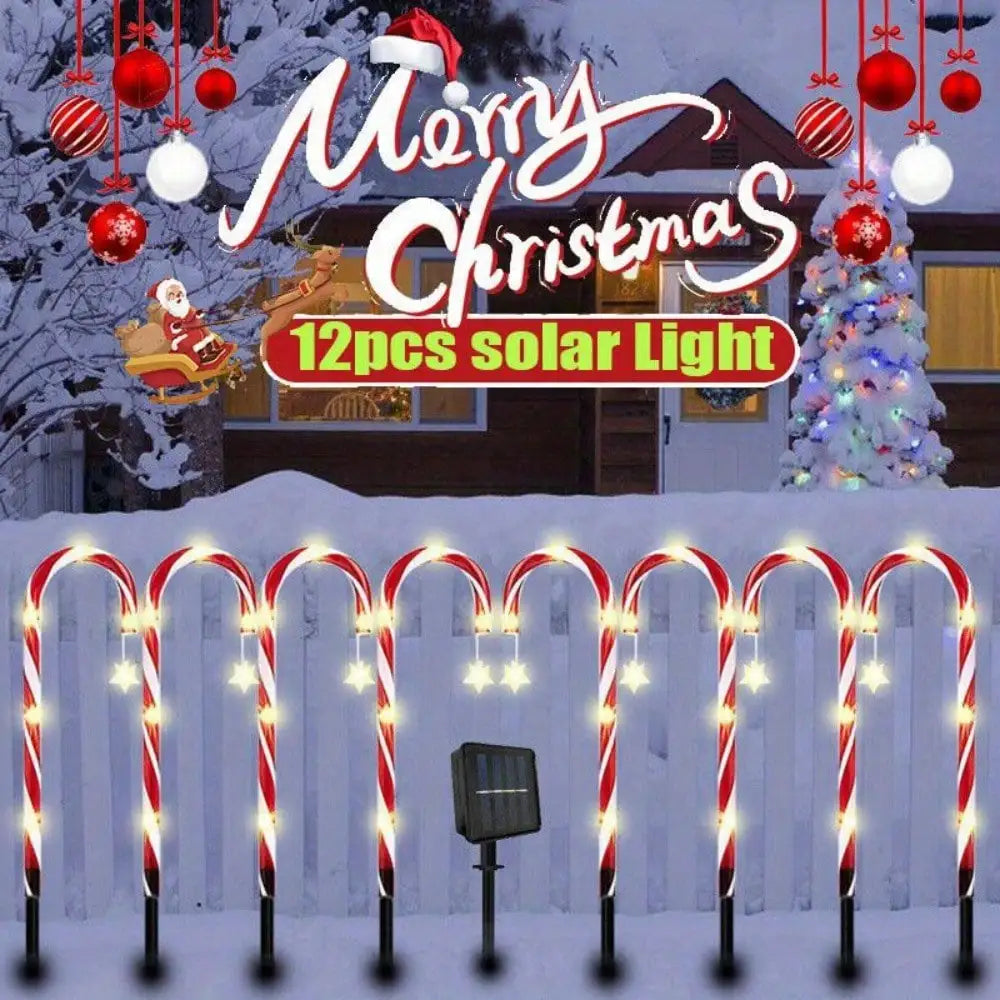 12 Pieces of Candy Cane Lights, 21 Inch Solar Christmas Decoration Outdoor, Candy Cane Path Lights