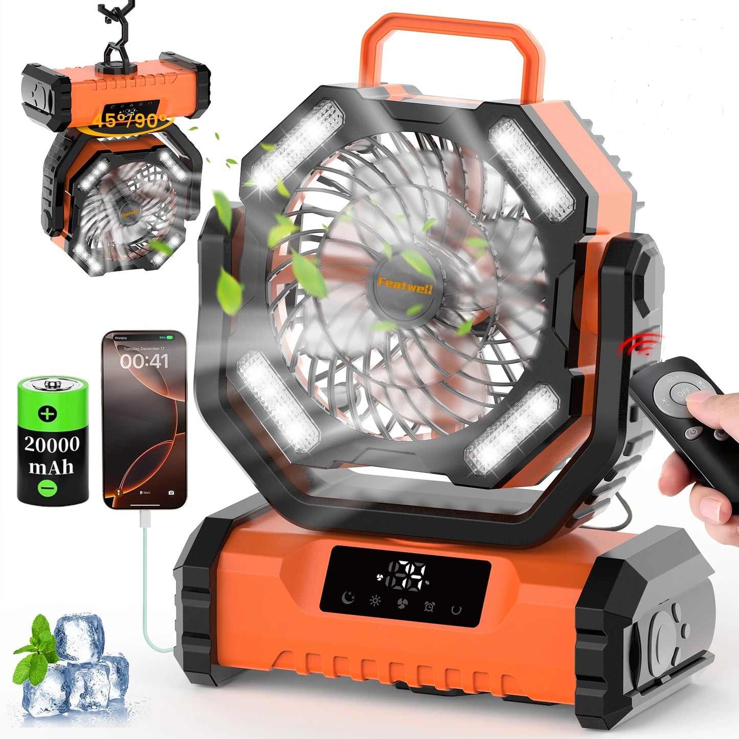 2025 New 20000mAh Portable LED Camping Fan with Touch Control, 5-Speed USB Rechargeable, Long Battery Life, Camping Accessories