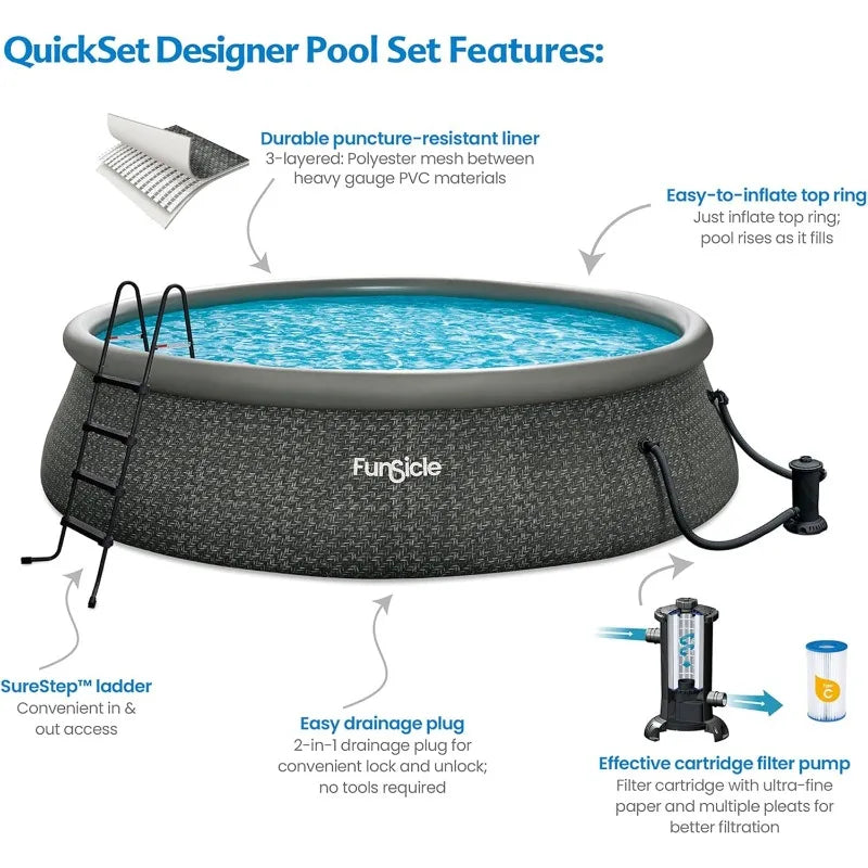 Funsicle Quickset 18 by 48 Inches Round Inflatable Ring Top Outdoor Above Ground Swimming Pool Set with Filter Pump