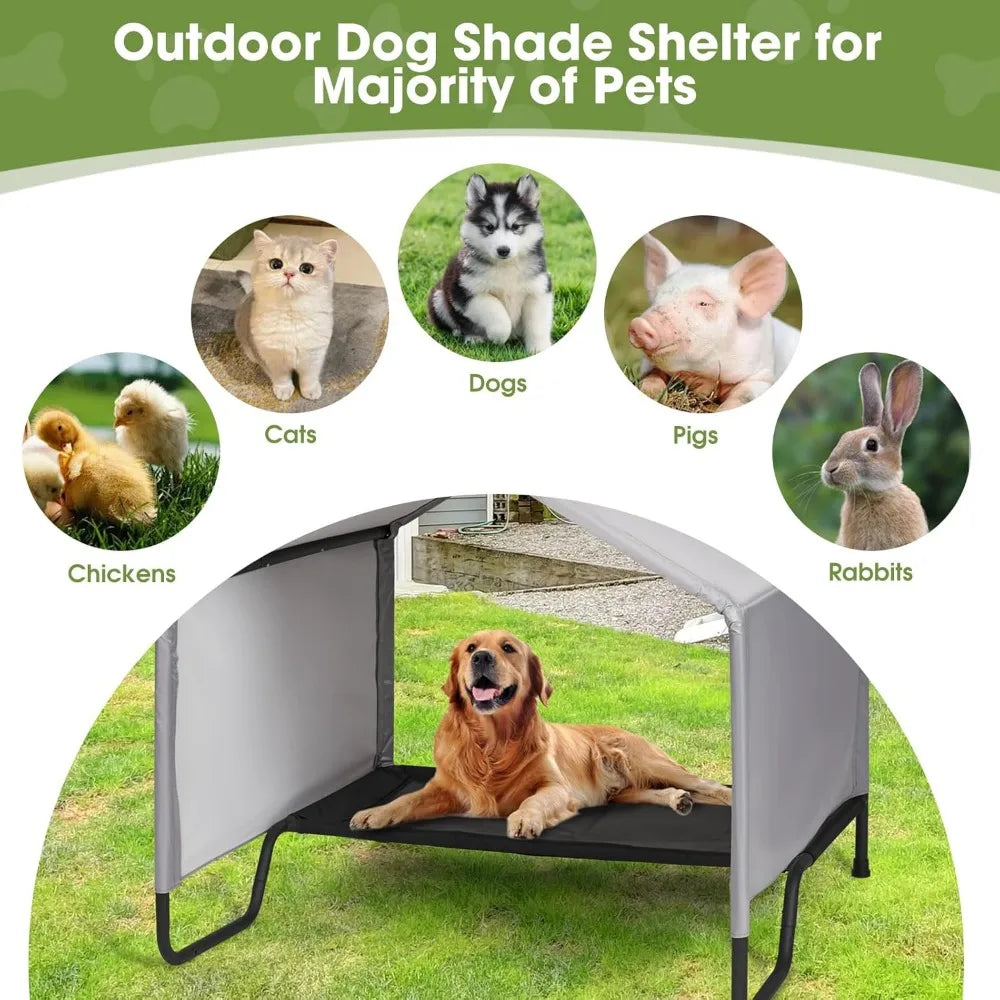 Outdoor Dog Bed with Canopy, Dog Shade Shlter for Outside for Small Medium Large Dogs, Waterproof Sun Protection Dogs House with