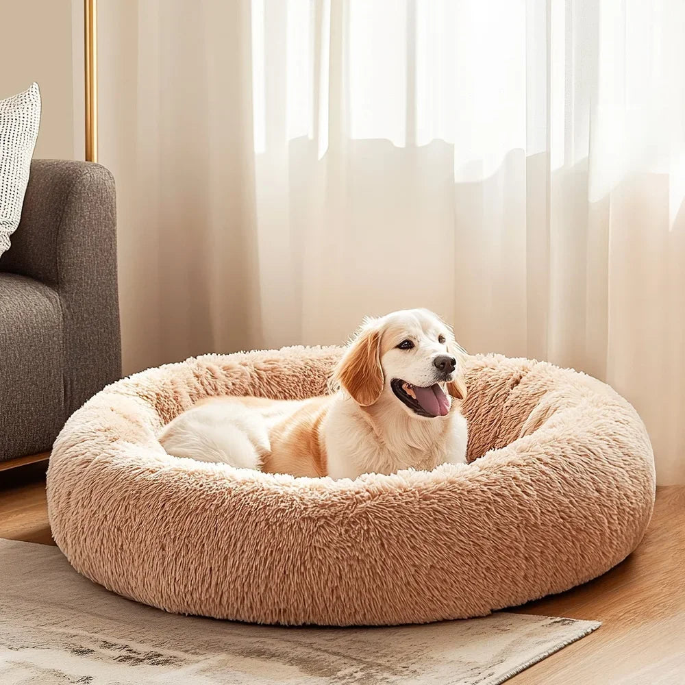 Cozy Anti-Slip Round Dog Bed Soft Plush Waterproof Washable Pet Bed Small Medium Dogs Cats Reduce Anxiety Comfortable Resting
