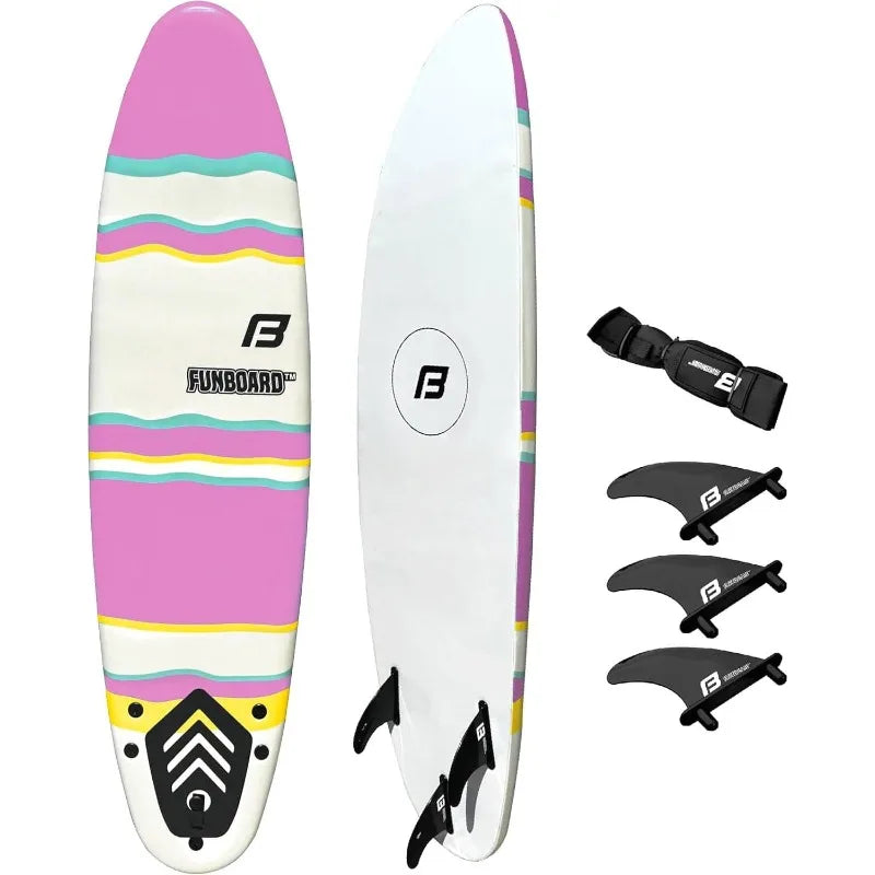 6’ FUNBOARD Surfboard Softboard Foam - Include (3) Fins 6’ Foot Leash and (2) Wood Stringers