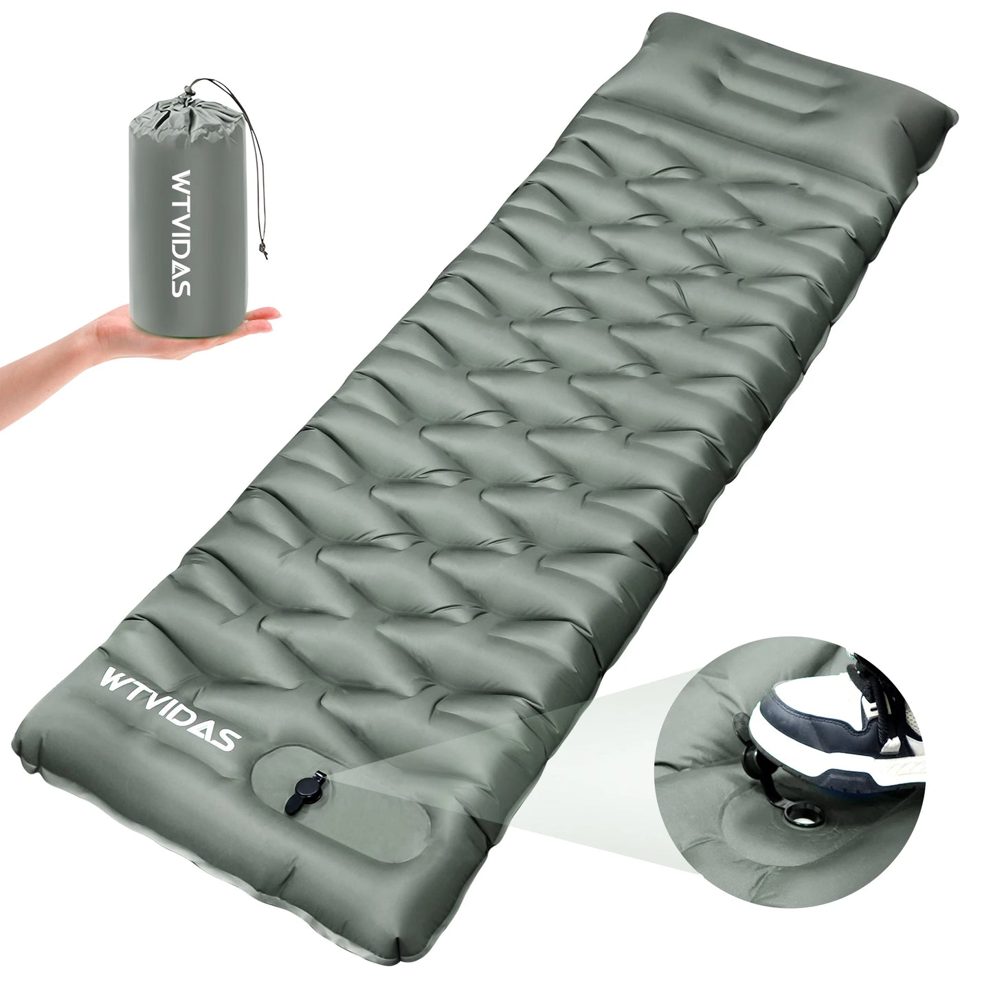WTVIDAS Oversized Camping Sleeping Pad 4.2" Thick Ultralight Inflatable Mattress with Built-in Pump & Pillow Hiking Backpacking