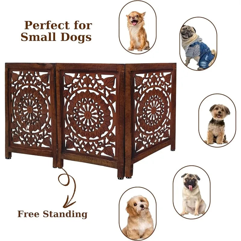 Dog Gates for House, Carved Pet Gates for Dog, Gates for Dog Indoor