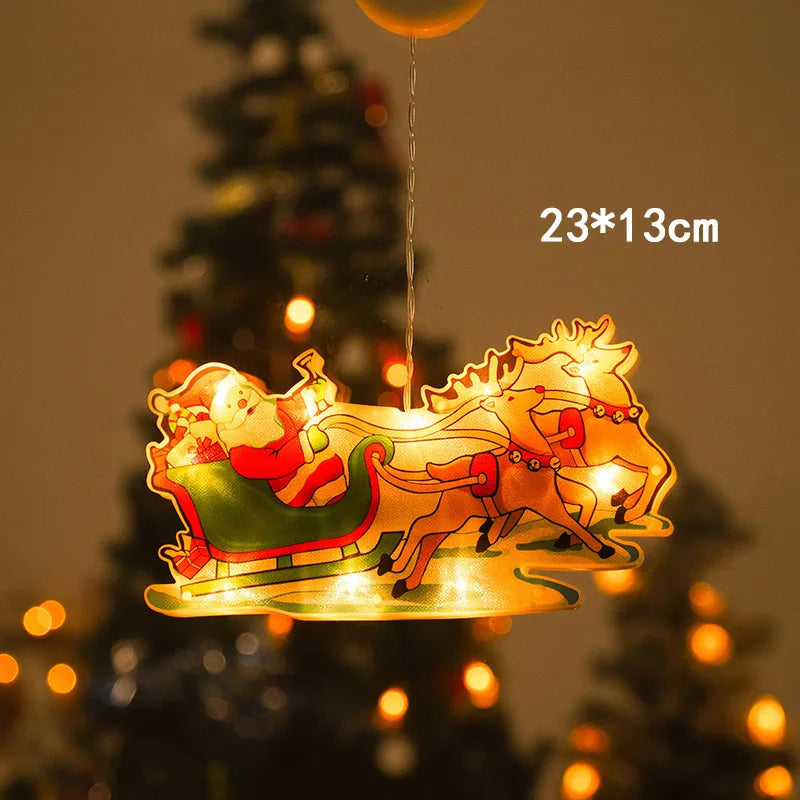 Santa Claus Led Lights, Curtains,Store Window Hanging Suction Cup Lamps,Holiday Party Decorations,Christmas Tree Lights