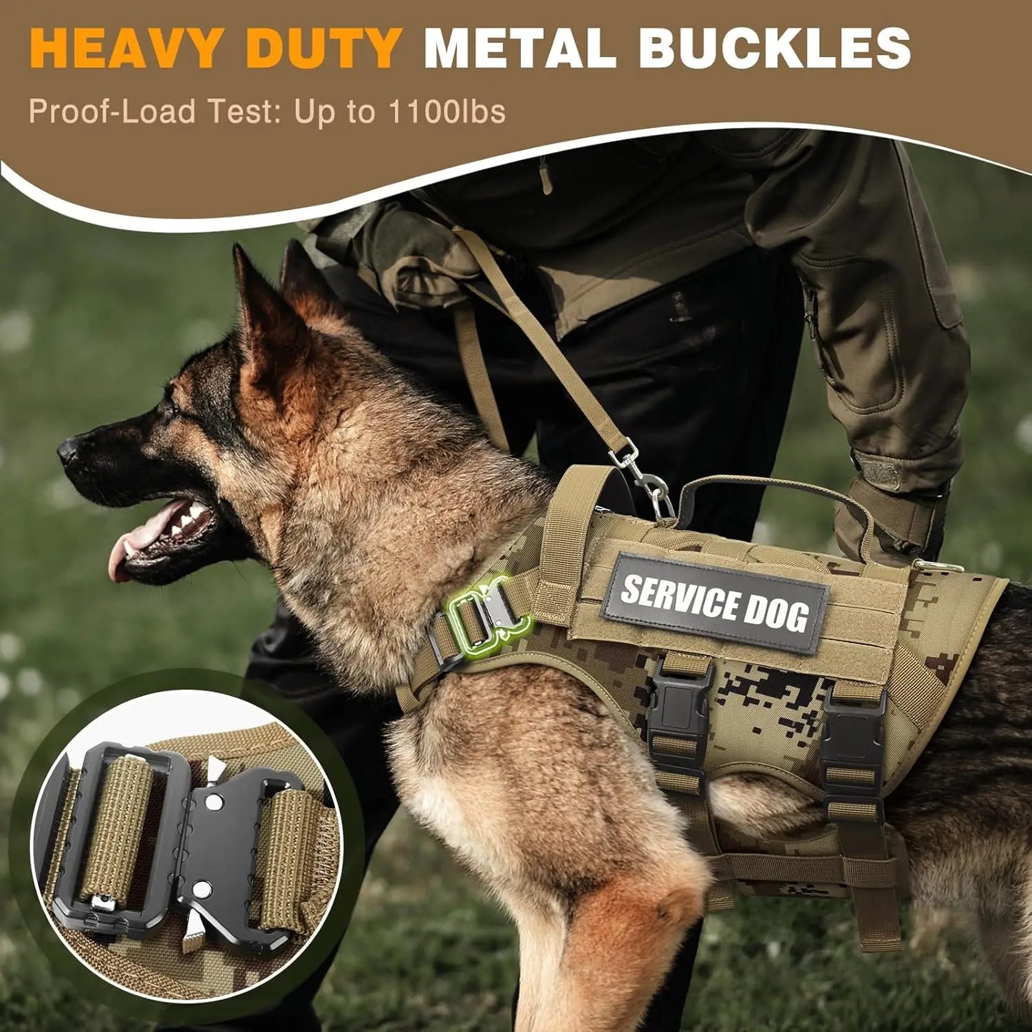 Service Dog Vest Harnfor Medium Dog, Tactical Working MOLLE Vest with 10 Pet Patches, No Pull Heavy - Quick and EZ Shop
