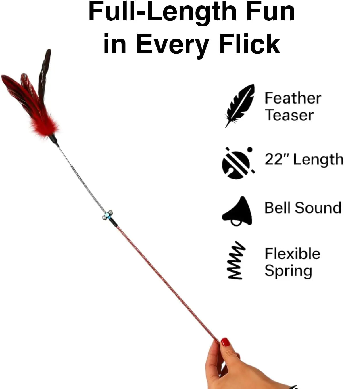 Cat Wand Toy Feather Sticks - 5 Piece Interactive Wands Toy Set with Feathers, Durable Spring Design - Perfect for Eng