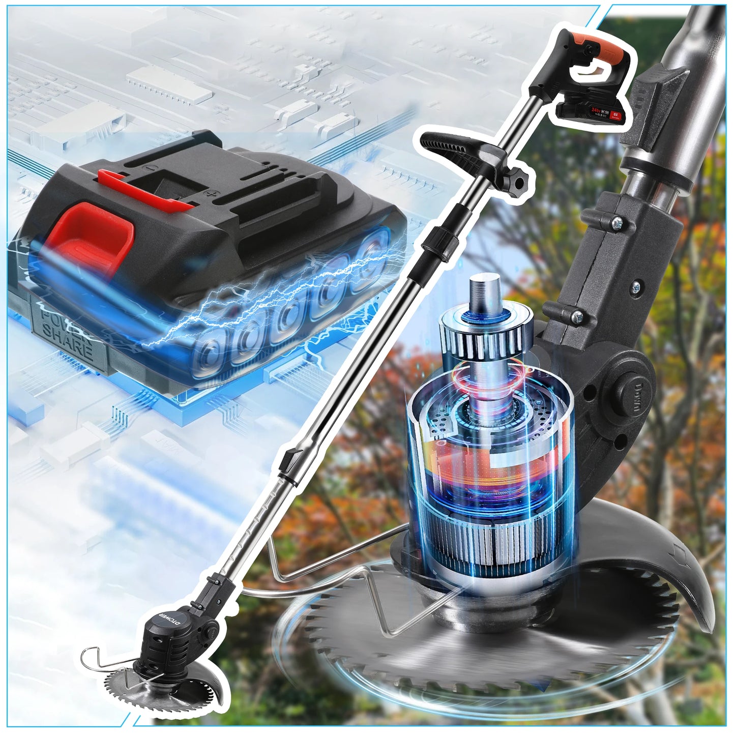 Electric Lawn Mower Weed Wacker Foldable Grass Trimmer Lithium Battery Weeder Cordless Garden Adjustable Foldable Cutte