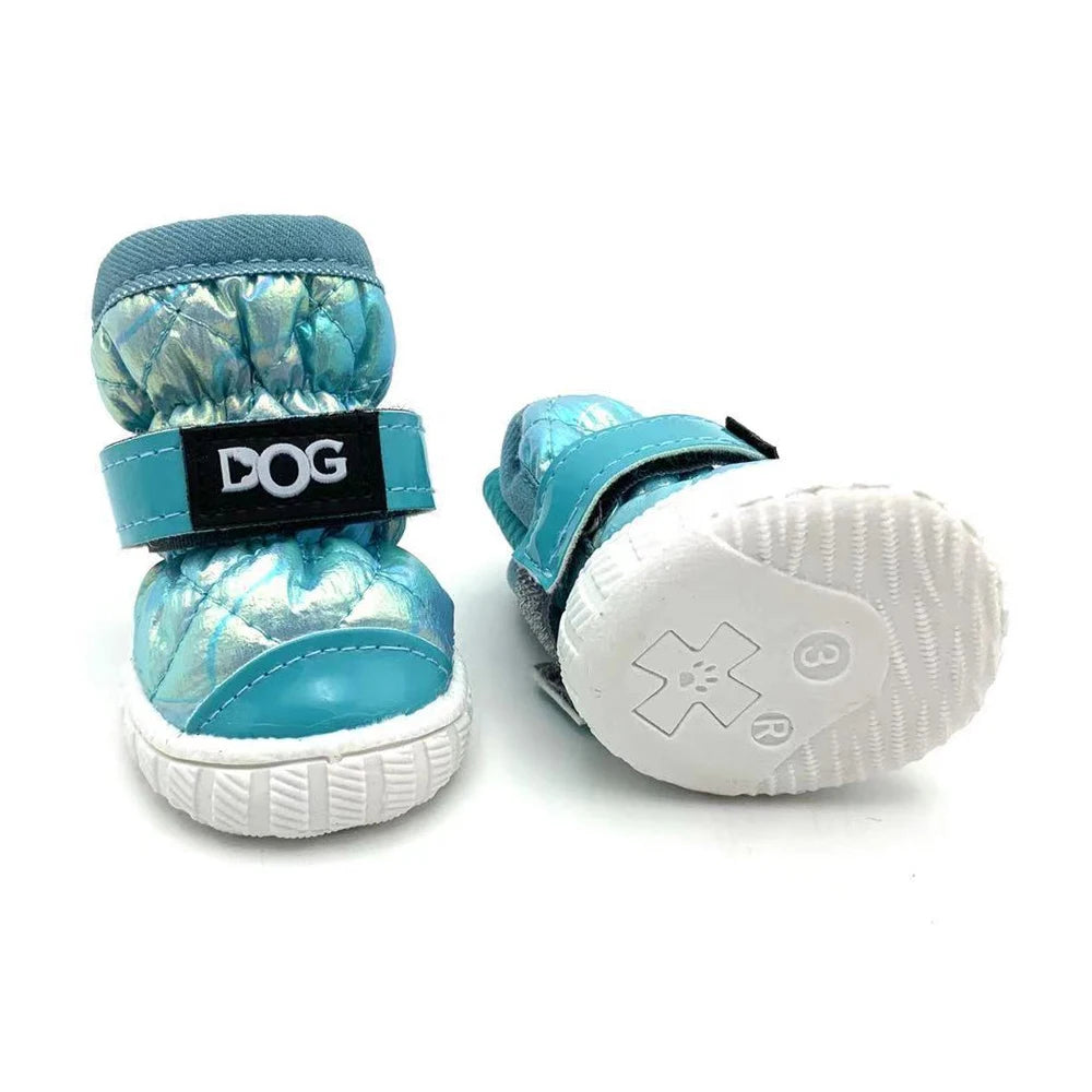 Snow Boots for Dogs Waterproof Thicken Fleece Lining 4PCS Winter Dog Shoes for Small Dog Soft Rubber Sole Anti-Slip Pet Booties