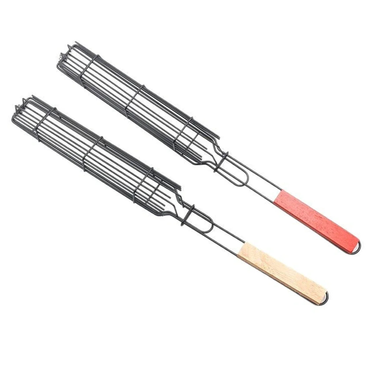 2Pcs Grilling Basket BBQ Tools Non-stick Sausage Clamp For Fruits Vegetables Meat Outdoor Camping Cooking Rack Grill Accessories