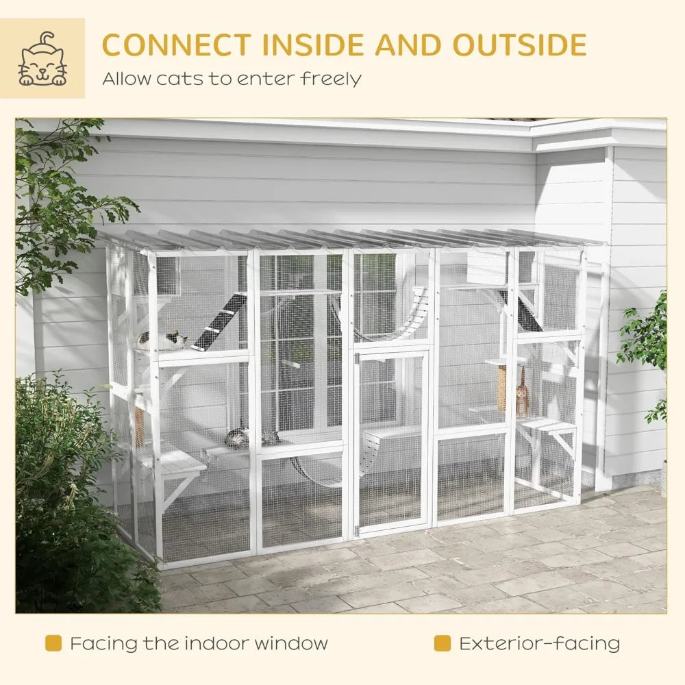 Cat Cage, Catio Playground Cat Window Box Outside Enclosure, Outdoor Cat House with Weather Protection Roof for Multiple