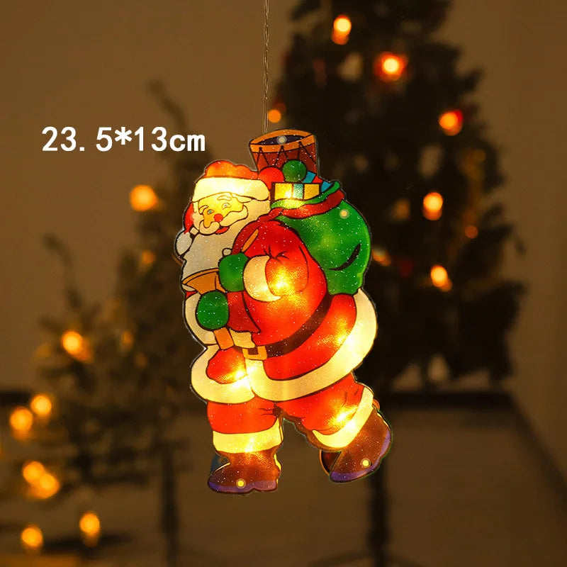 Santa Claus Led Lights, Curtains,Store Window Hanging Suction Cup Lamps,Holiday Party Decorations,Christmas Tree Lights