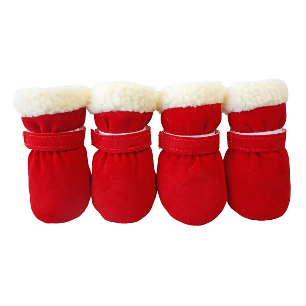 4pcs/set Plush Pet Dog Shoes Autumn Winter Warm Dog Boots Socks Comfortable Anti-slip Puppy Cat Rain Snow Booties Footwear