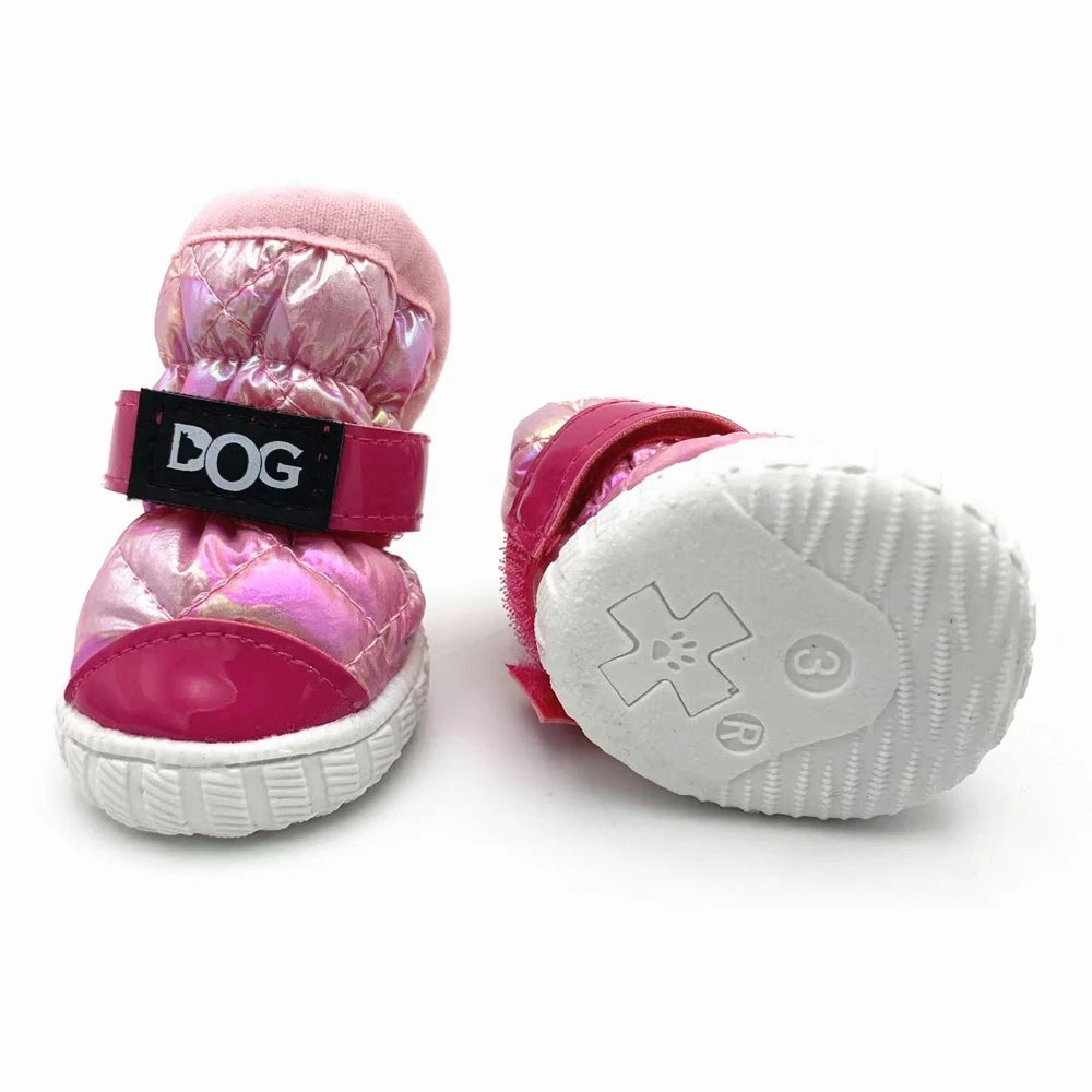 Snow Boots for Dogs Waterproof Thicken Fleece Lining 4PCS Winter Dog Shoes for Small Dog Soft Rubber Sole Anti-Slip Pet Booties