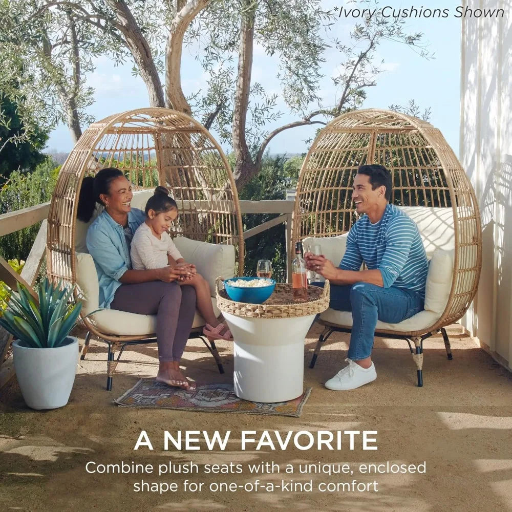 Wicker Egg Chair, Oversized Indoor Outdoor Lounger for Patio, Backyard, Living Room w/ 4 Cushions, Steel Frame,440lb Capacity