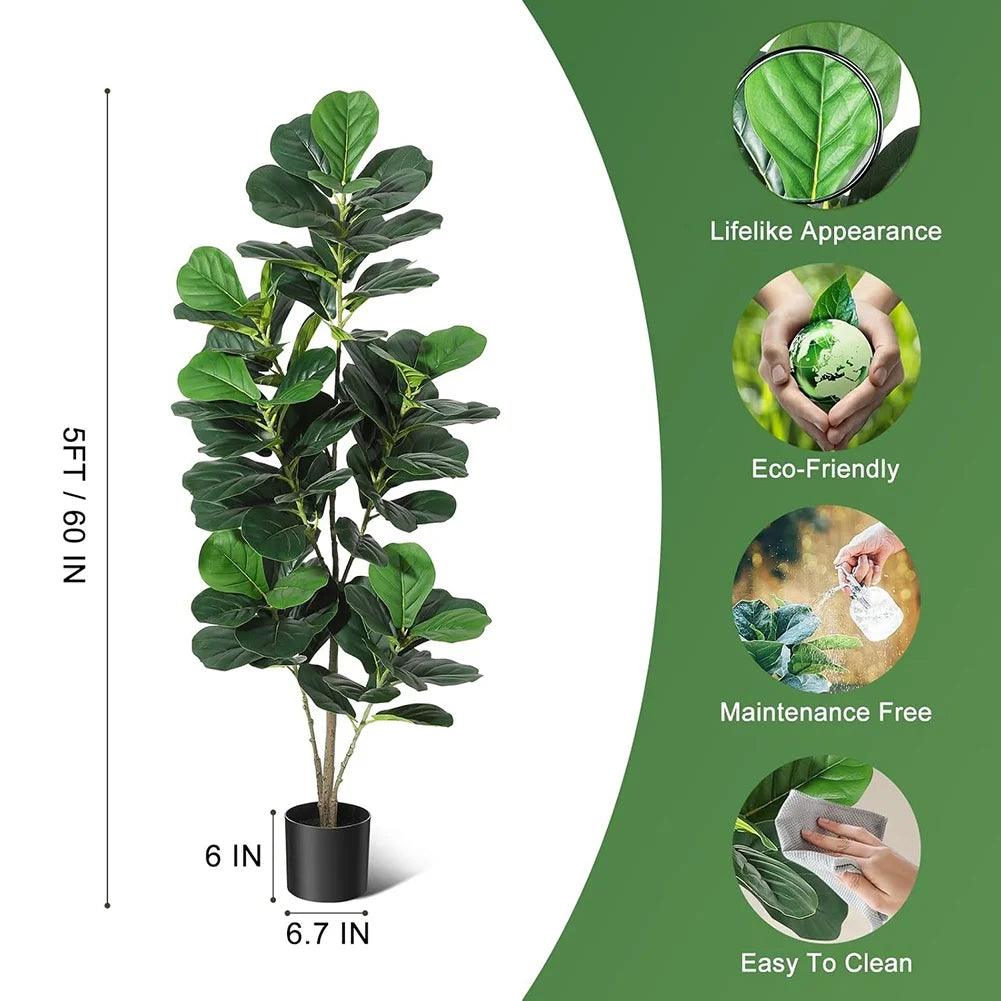 Artificial Tree Faux Fiddle Leaf Fig Tree 4/5/6ft Tall Ficus Tree Artificial for Home Decor Fake Lyrata Fig Plants with Pot - Quick and EZ Shop