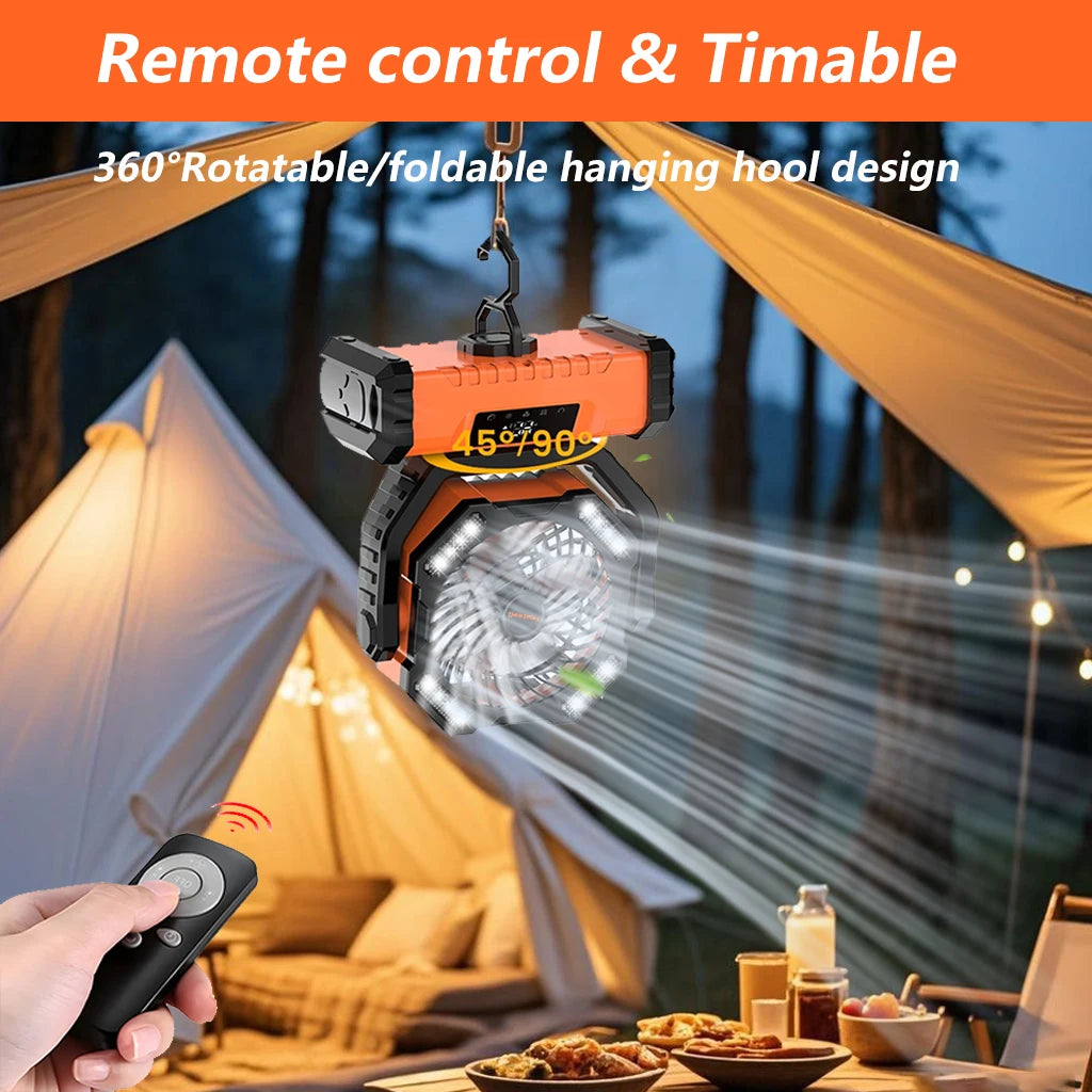 2025 New 20000mAh Portable LED Camping Fan with Touch Control, 5-Speed USB Rechargeable, Long Battery Life, Camping Accessories