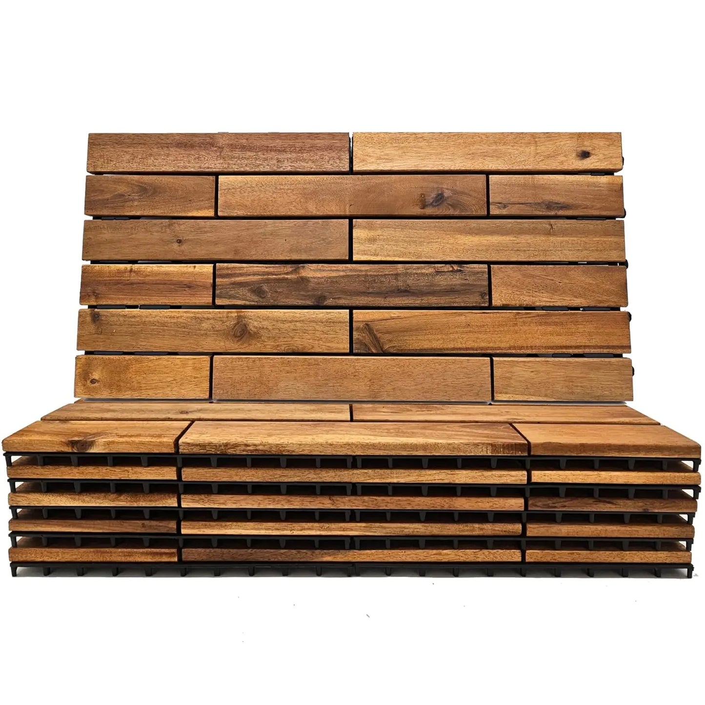 Interlocking Deck Tiles 24 x 12 Long Boards - Acacia Hardwood Outdoor Flooring for Patio, Balcony