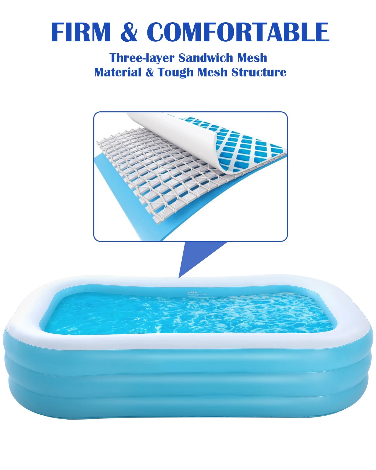 Inflatable Swimming Pool Inflatable Swim Center 120 × 72 × 22 Inch in Outdoor Backyard Summer-Blue