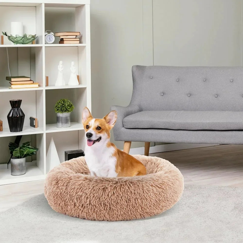 Cozy Anti-Slip Round Dog Bed Soft Plush Waterproof Washable Pet Bed Small Medium Dogs Cats Reduce Anxiety Comfortable Resting