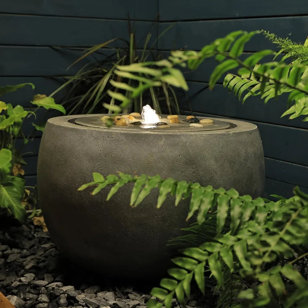Garden Water Fountain Outdoor Bubbler Water Feature Indoor with Lights & Pump and Pebbles Waterfall Fountains Concrete Effect fo