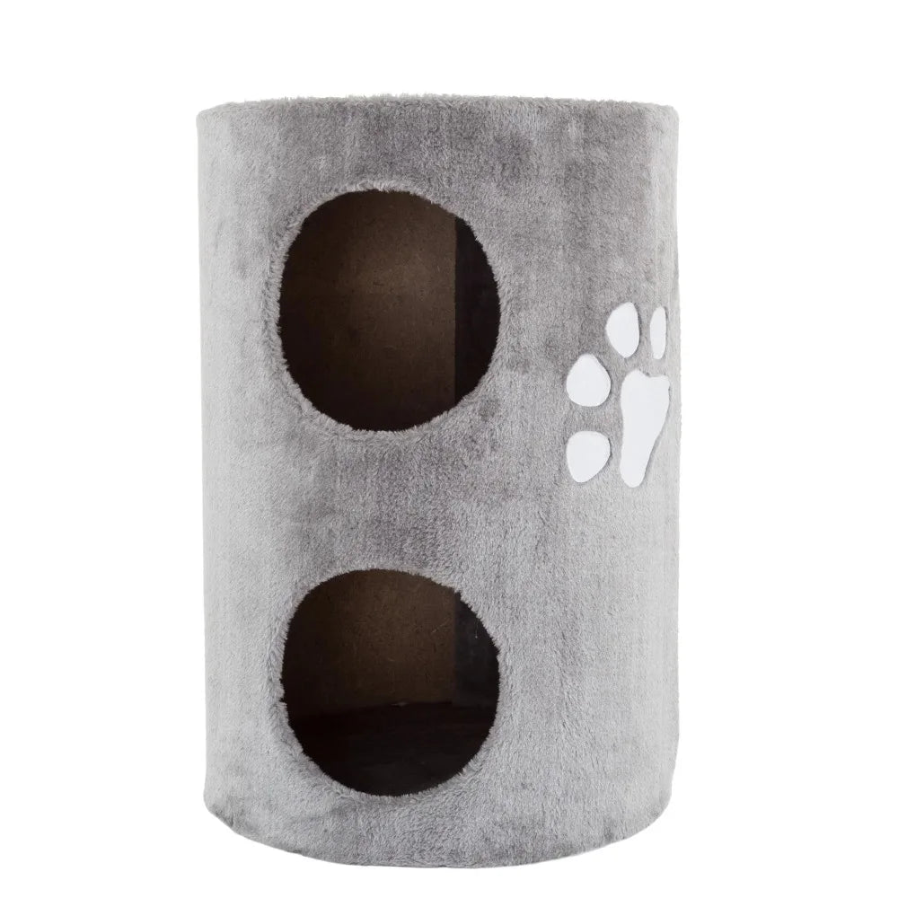 20.5-in Cat Condo - Gray 2-Story with Sisal Scratching Pad, Soft Covered Barrel Pet House
