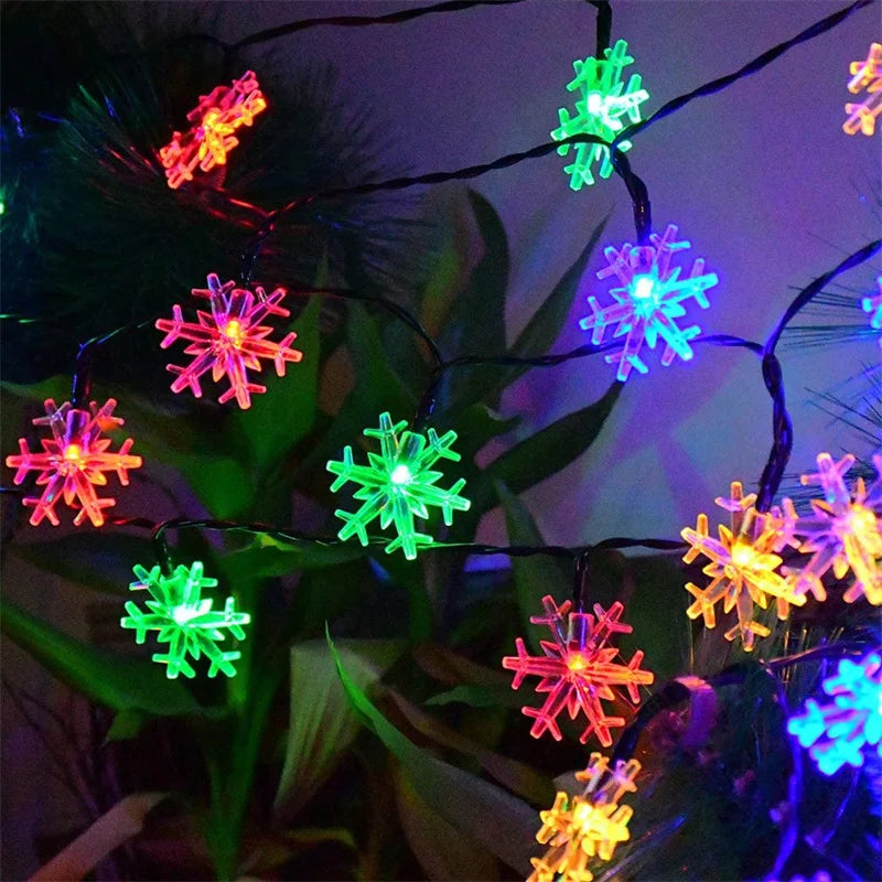 50/100LED Solar Christmas Snowflake String Lights Outdoor Waterproof Fairy Lamp 8 Modes for Wedding Party Tree Room Garden Patio