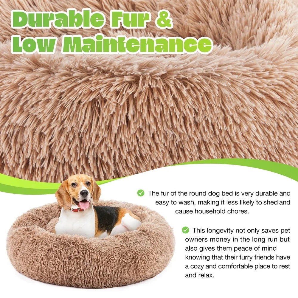 Cozy Anti-Slip Round Dog Bed Soft Plush Waterproof Washable Pet Bed Small Medium Dogs Cats Reduce Anxiety Comfortable Resting