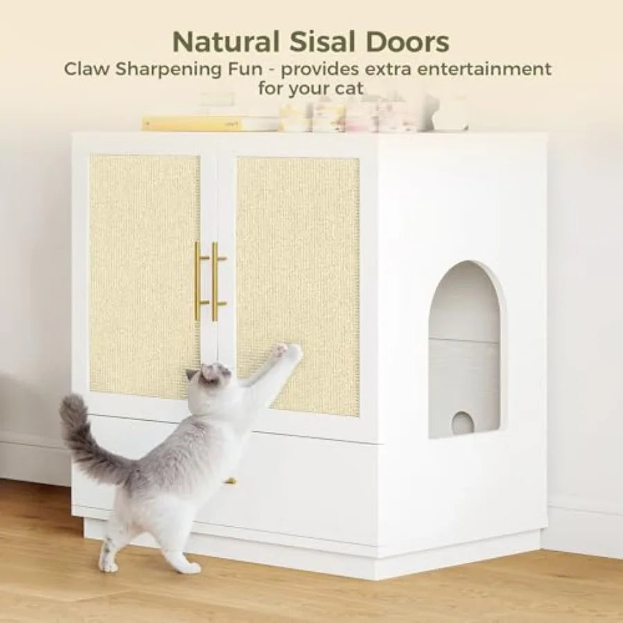 Tall Cat Litter Box Enclosure with Hidden Litter Drawer and Scratching Board Indoor Cat Furniture Cabinet for Living Room Hallw - Quick and EZ Shop