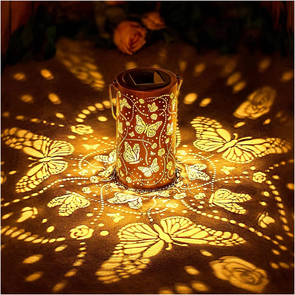 1PC Solar Outdoor Hanging Light Butterfly Dragonfly Element Solar Light Outdoor Waterproof Garden Decorative Light Metal Lantern