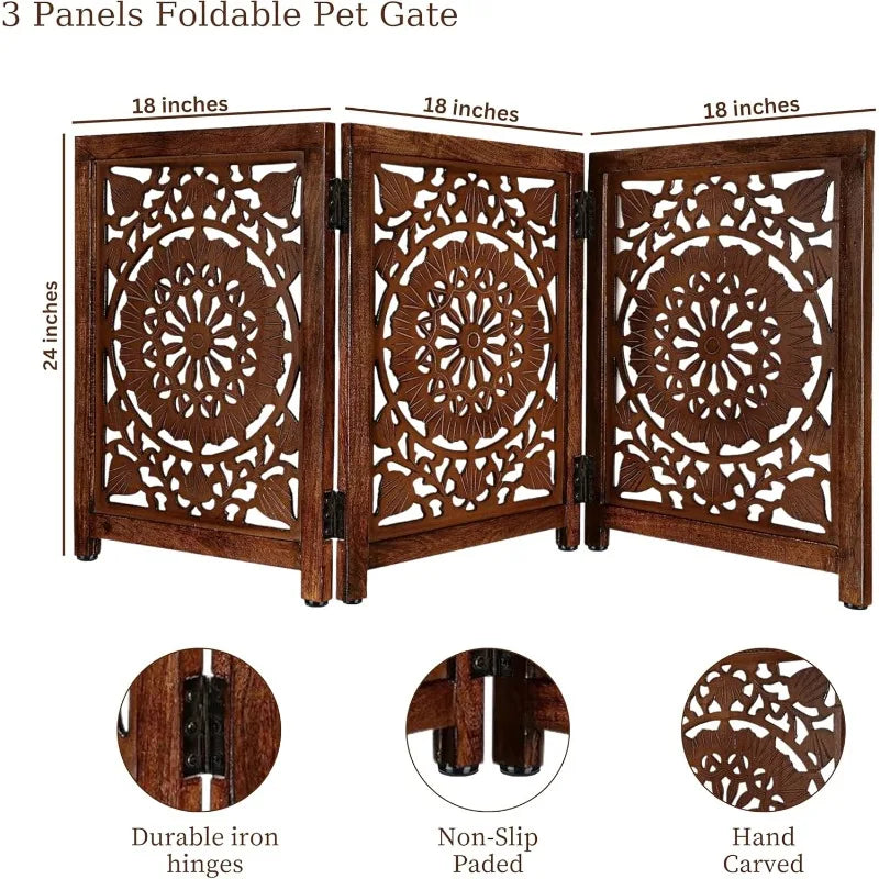 Dog Gates for House, Carved Pet Gates for Dog, Gates for Dog Indoor