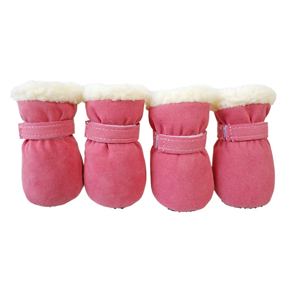 4pcs/set Plush Pet Dog Shoes Autumn Winter Warm Dog Boots Socks Comfortable Anti-slip Puppy Cat Rain Snow Booties Footwear