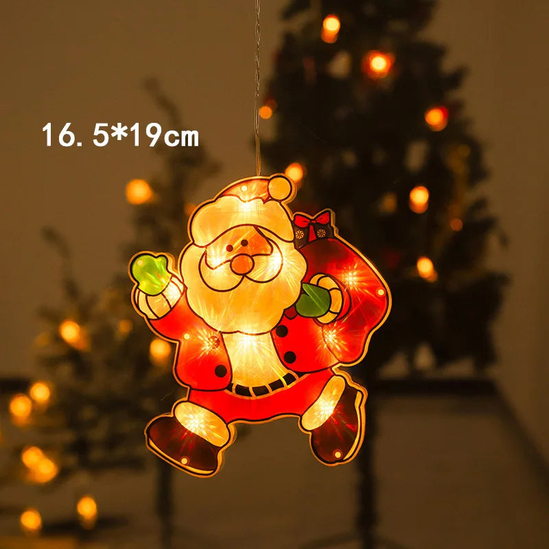 Santa Claus Led Lights, Curtains,Store Window Hanging Suction Cup Lamps,Holiday Party Decorations,Christmas Tree Lights