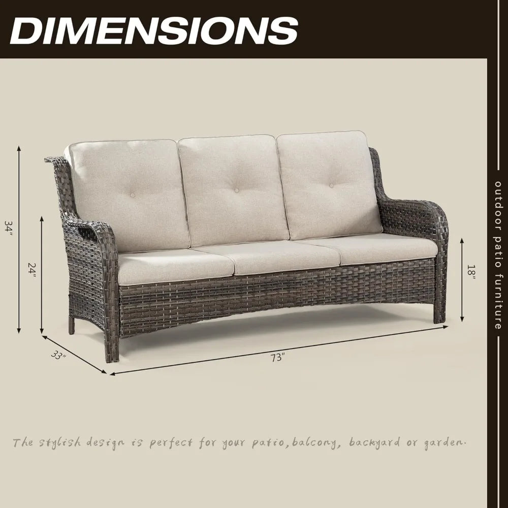 Outdoor Patio Couch Wicker Sofa - 3 Seater Rattan Sofa for Outside Patio Garden with Deep Seating and Olefin Cushions