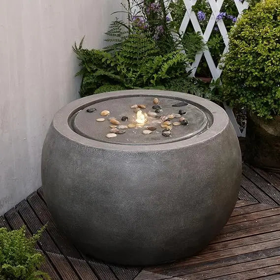 Garden Water Fountain Outdoor Bubbler Water Feature Indoor with Lights & Pump and Pebbles Waterfall Fountains Concrete Effect fo