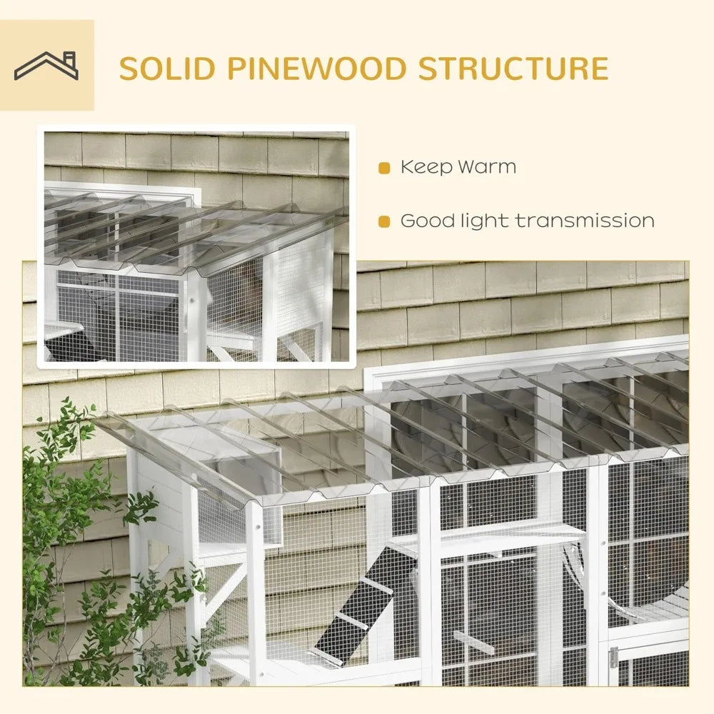 Cat Cage, Catio Playground Cat Window Box Outside Enclosure, Outdoor Cat House with Weather Protection Roof for Multiple