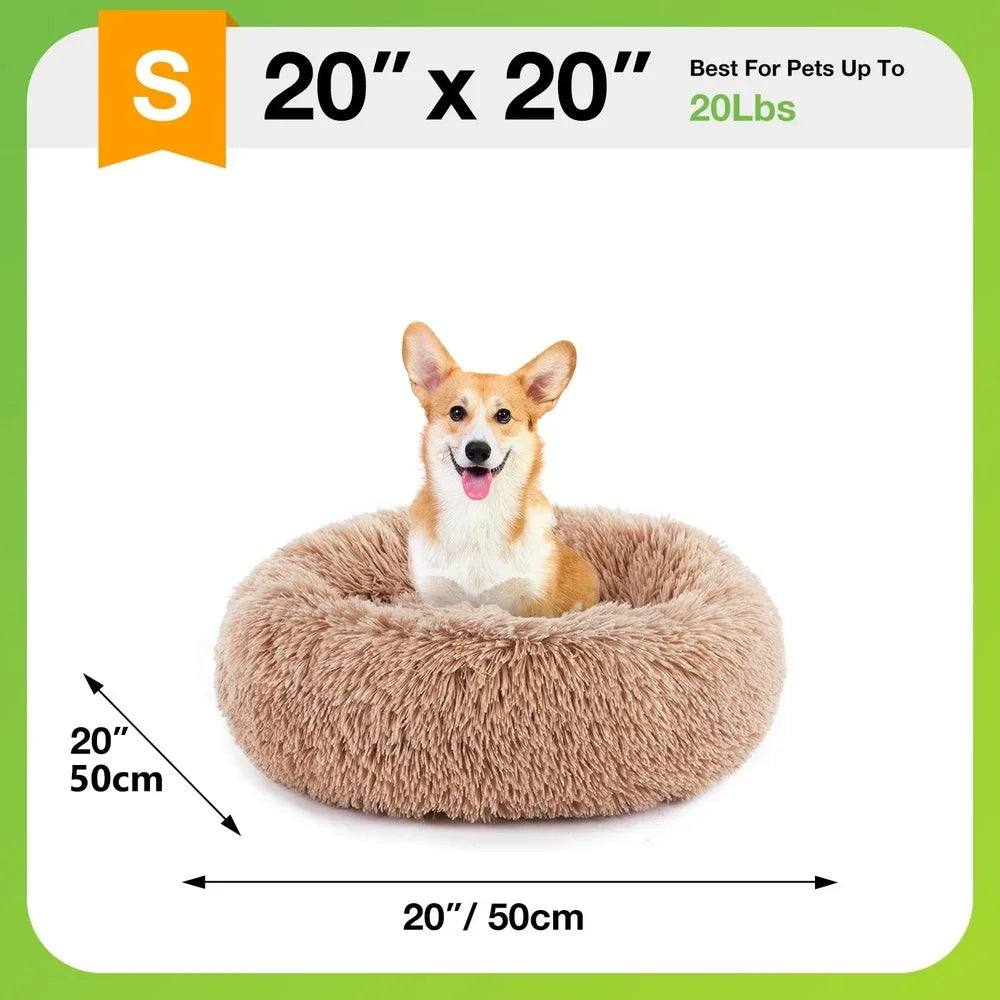 Cozy Anti-Slip Round Dog Bed Soft Plush Waterproof Washable Pet Bed Small Medium Dogs Cats Reduce Anxiety Comfortable Resting