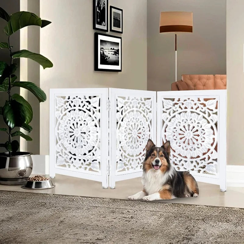 Dog Gates for House, Carved Pet Gates for Dog, Gates for Dog Indoor