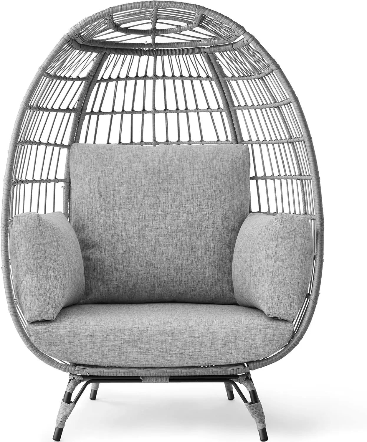 Wicker Egg Chair, Oversized Indoor Outdoor Lounger for Patio, Backyard, Living Room w/ 4 Cushions, Steel Frame,440lb Capacity